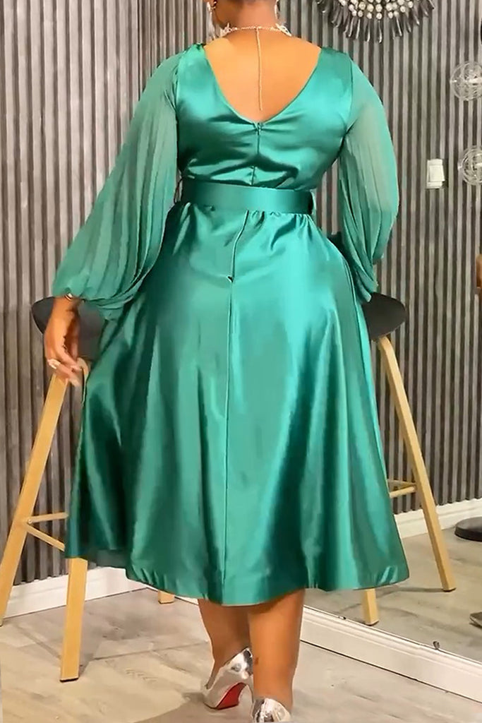 Formal Elegant Solid Color With Belt V Neck A Line Dresses