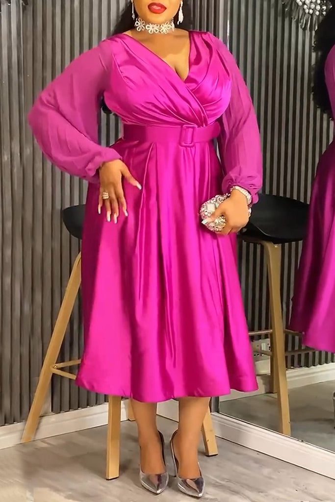 Formal Elegant Solid Color With Belt V Neck A Line Dresses