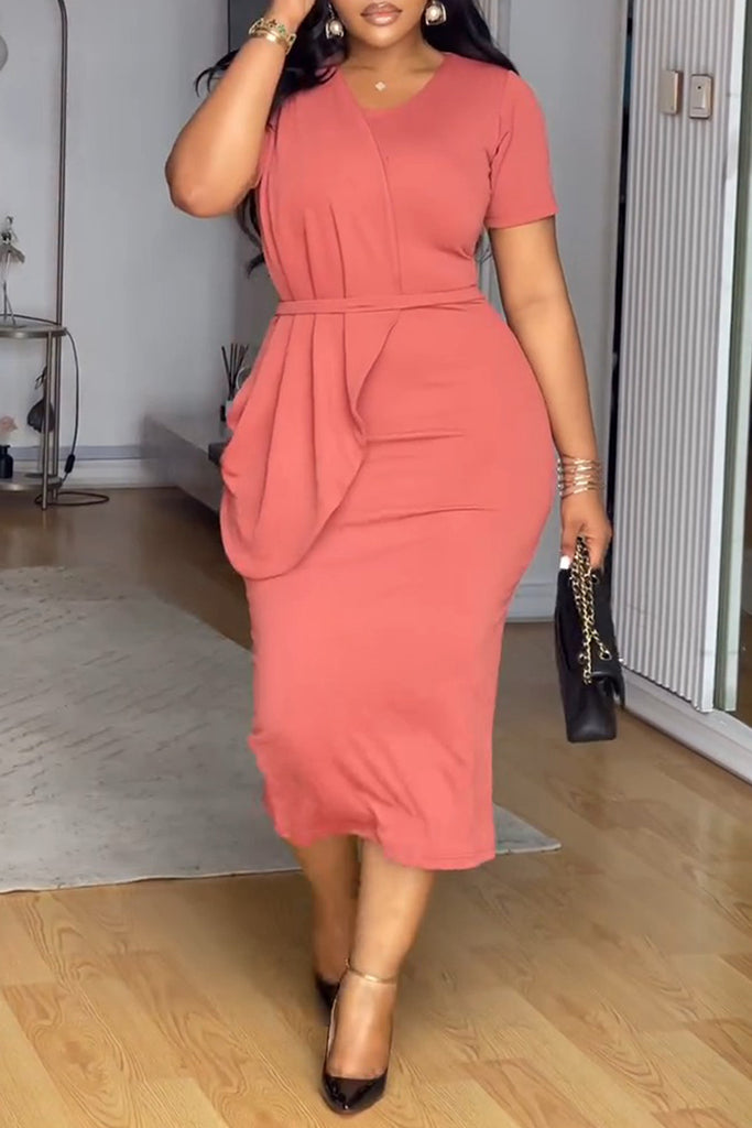 Casual Daily Solid Color Patchwork Slit O Neck Short Sleeve Dresses