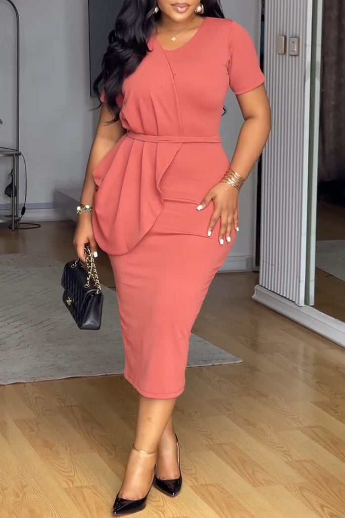 Casual Daily Solid Color Patchwork Slit O Neck Short Sleeve Dresses