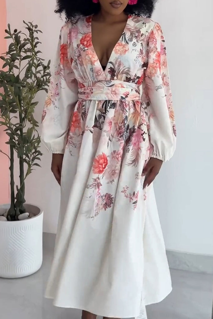 Casual Daily Floral Print Patchwork V Neck A Line Dresses