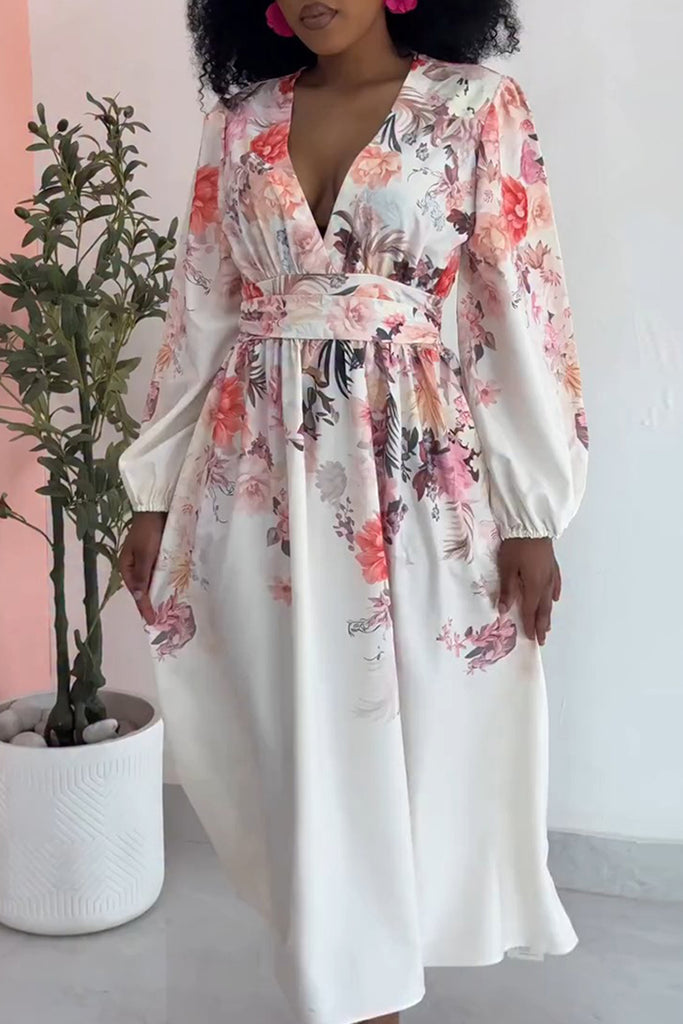 Casual Daily Floral Print Patchwork V Neck A Line Dresses