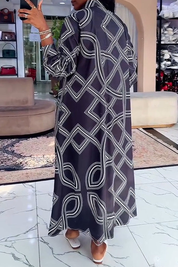 Casual Daily Print Buttons Slit Turndown Collar Shirt Dresses