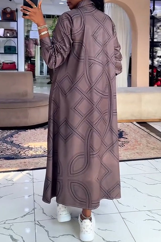 Casual Daily Print Buttons Slit Turndown Collar Shirt Dresses