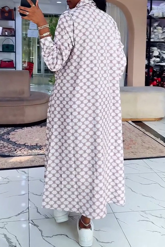 Casual Daily Print Buttons Slit Turndown Collar Shirt Dresses