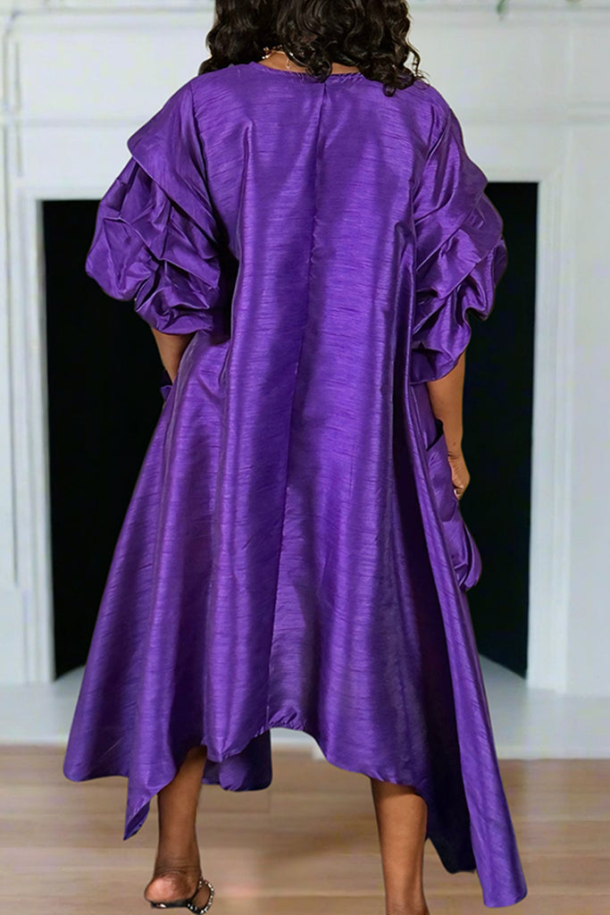 Casual Solid Color Pocket O Neck Irregular Dresses
