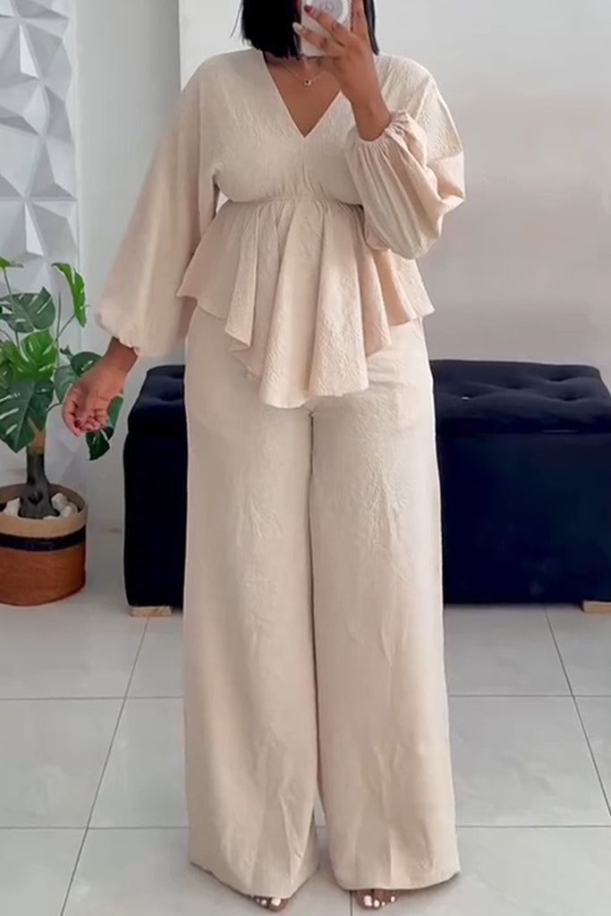 Casual Daily Solid Color Irregular V Neck Three Quarter Two Pieces