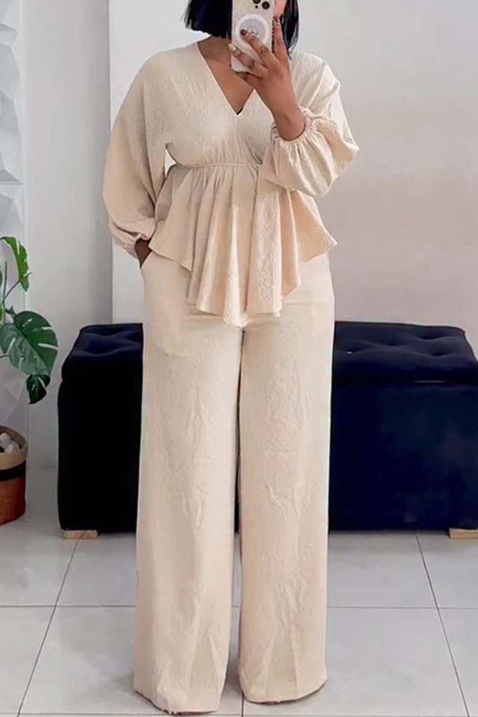 Casual Daily Solid Color Irregular V Neck Three Quarter Two Pieces