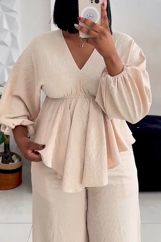Casual Daily Solid Color Irregular V Neck Three Quarter Two Pieces