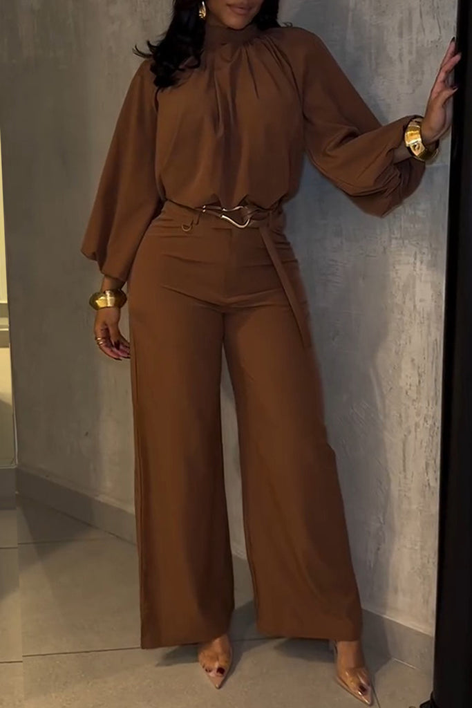 Casual Daily Solid Color Basic Half A Turtleneck Long Sleeve Two Pieces (Without Belt)