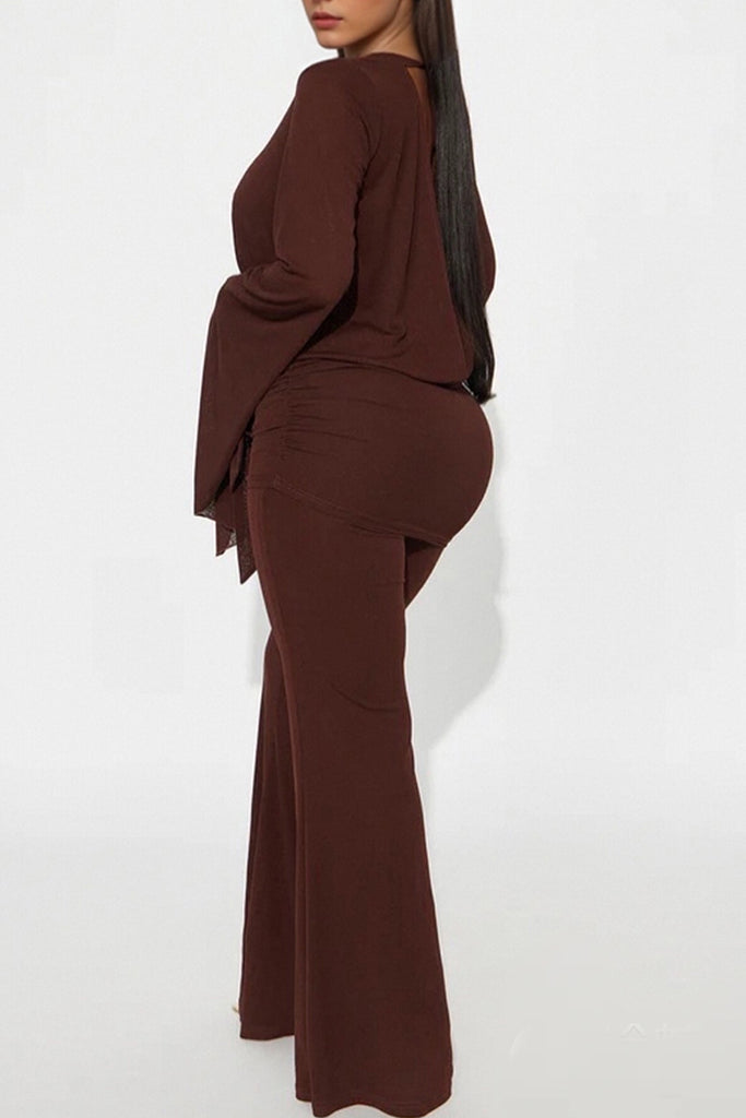 Daily Solid Color Patchwork Belted V Neck Regular Jumpsuits