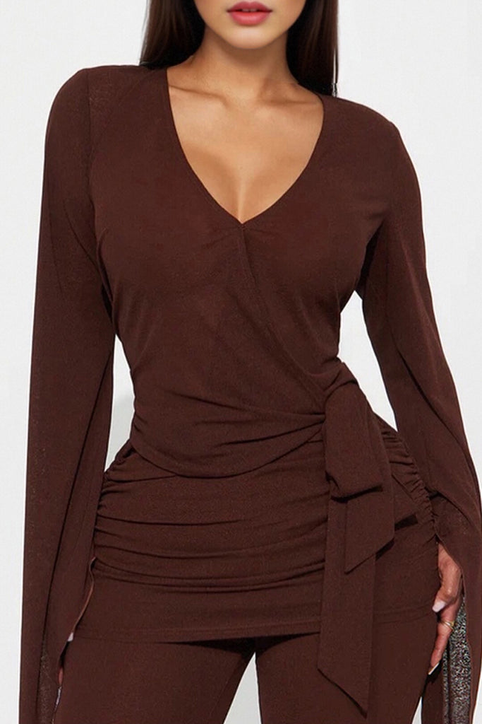 Daily Solid Color Patchwork Belted V Neck Regular Jumpsuits