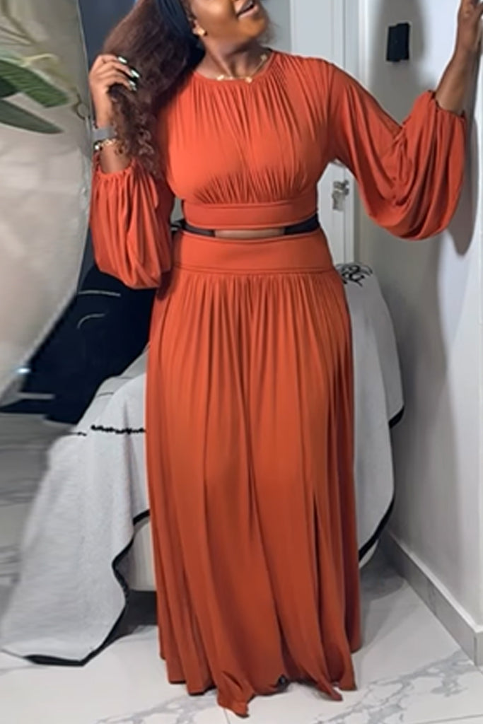Casual Daily Solid Color Basic O Neck Long Sleeve Two Pieces