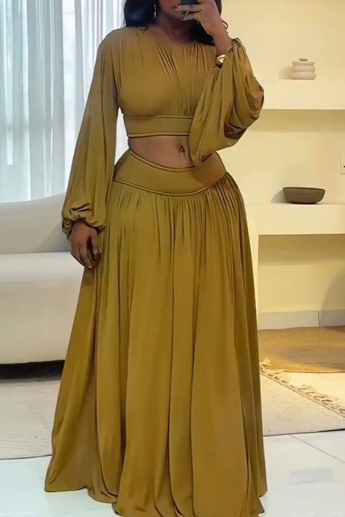 Casual Daily Solid Color Basic O Neck Long Sleeve Two Pieces