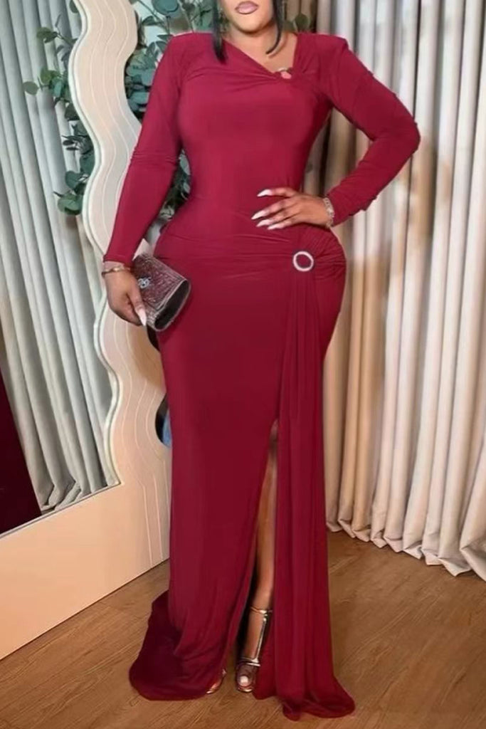 Elegant Solid Color Slit Oblique Collar Long Dresses