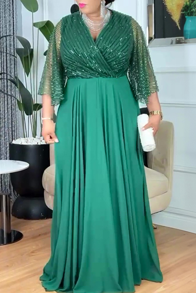 Casual Solid Color Hot Drill V Neck Long Plus Size Dresses