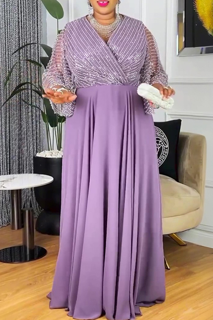 Casual Solid Color Hot Drill V Neck Long Plus Size Dresses