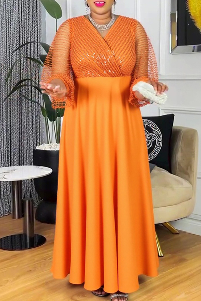 Casual Solid Color Hot Drill V Neck Long Plus Size Dresses