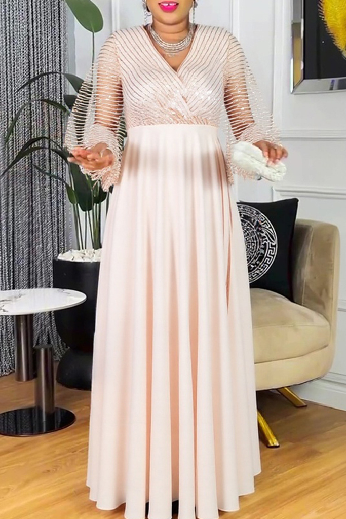Casual Solid Color Hot Drill V Neck Long Plus Size Dresses