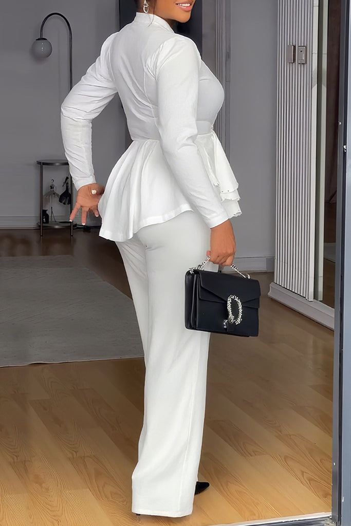 Casual Daily Solid Color Patchwork V Neck Long Sleeve Two Pieces