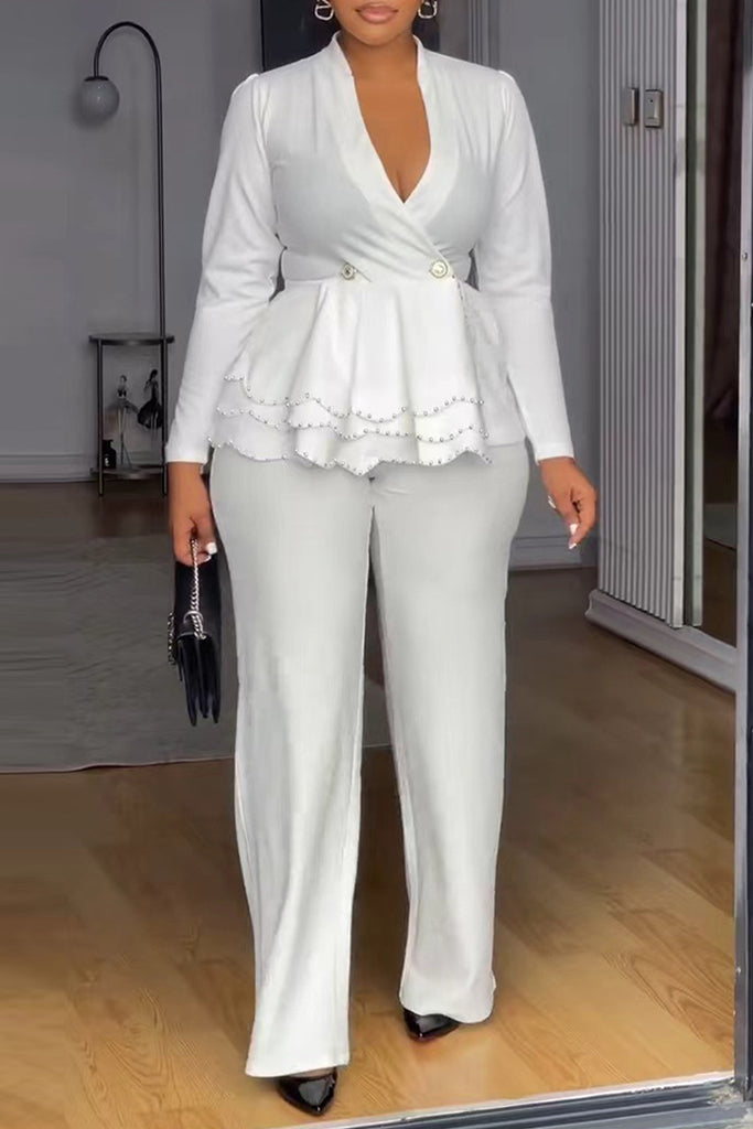 Casual Daily Solid Color Patchwork V Neck Long Sleeve Two Pieces