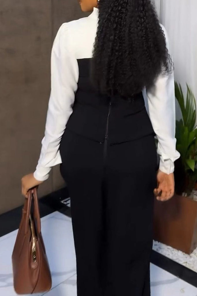 Daily Elegant Patchwork Belted Contrast Tie Neck Long Sleeve Two Pieces