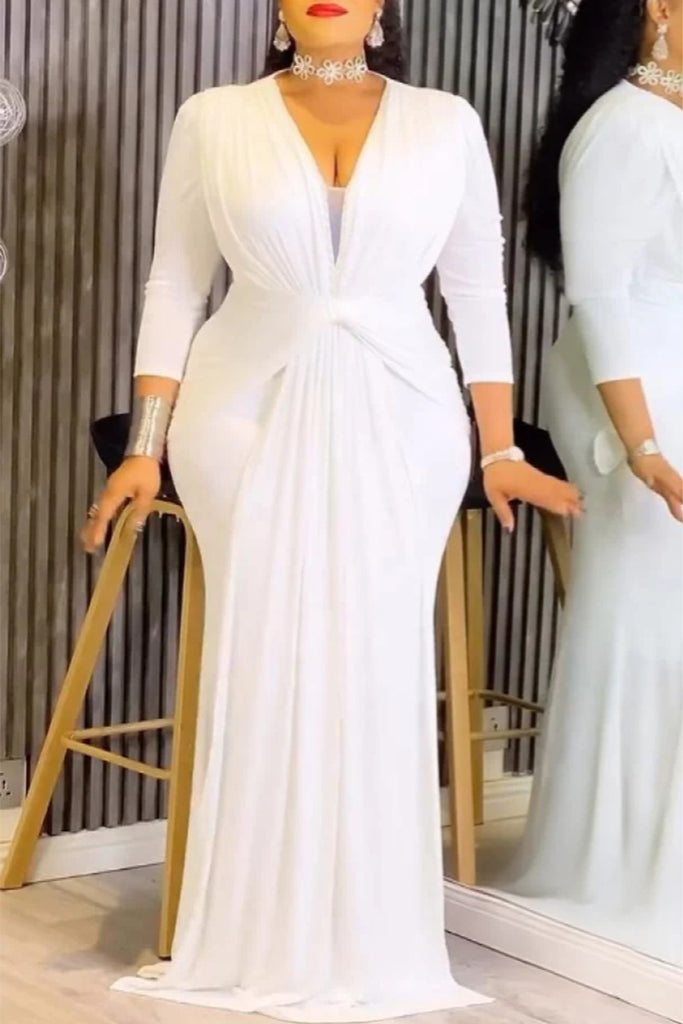 Celebrities Formal Elegant Solid Color Patchwork V Neck Dresses