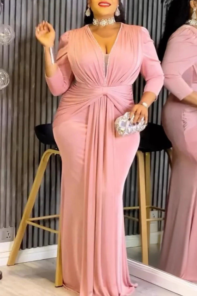 Celebrities Formal Elegant Solid Color Patchwork V Neck Dresses