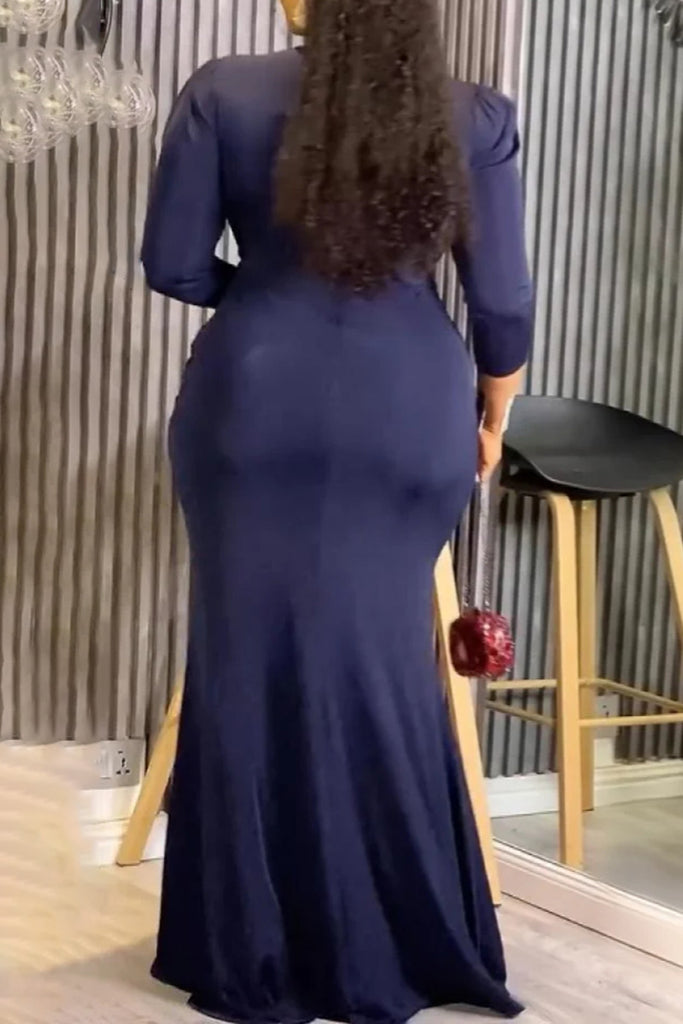 Celebrities Formal Elegant Solid Color Patchwork V Neck Dresses