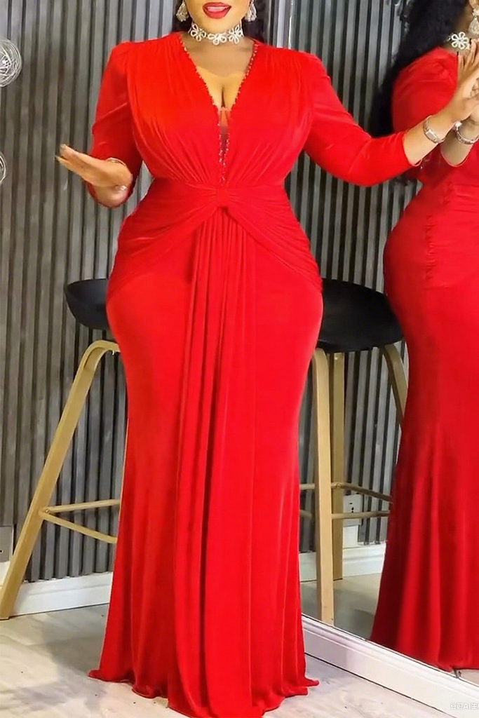 Celebrities Formal Elegant Solid Color Patchwork V Neck Dresses