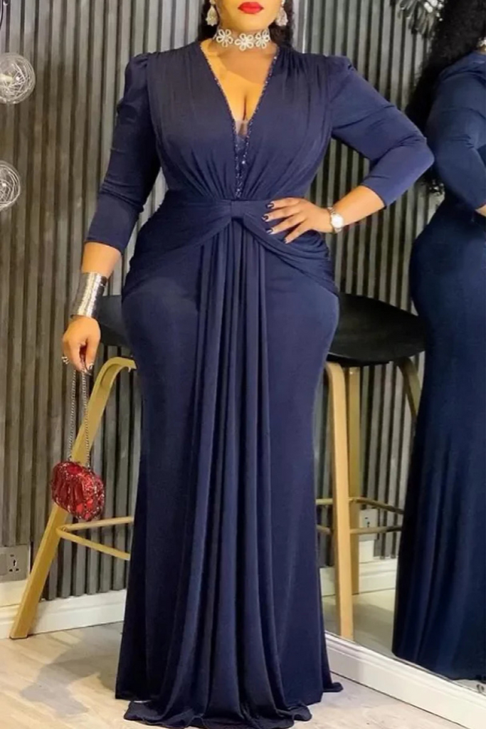 Celebrities Formal Elegant Solid Color Patchwork V Neck Dresses