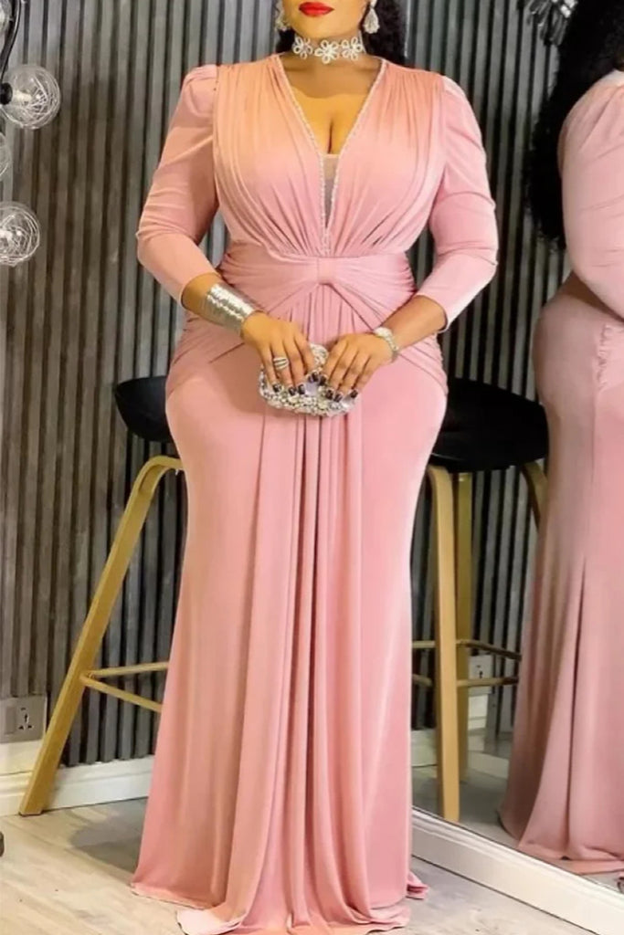 Celebrities Formal Elegant Solid Color Patchwork V Neck Dresses