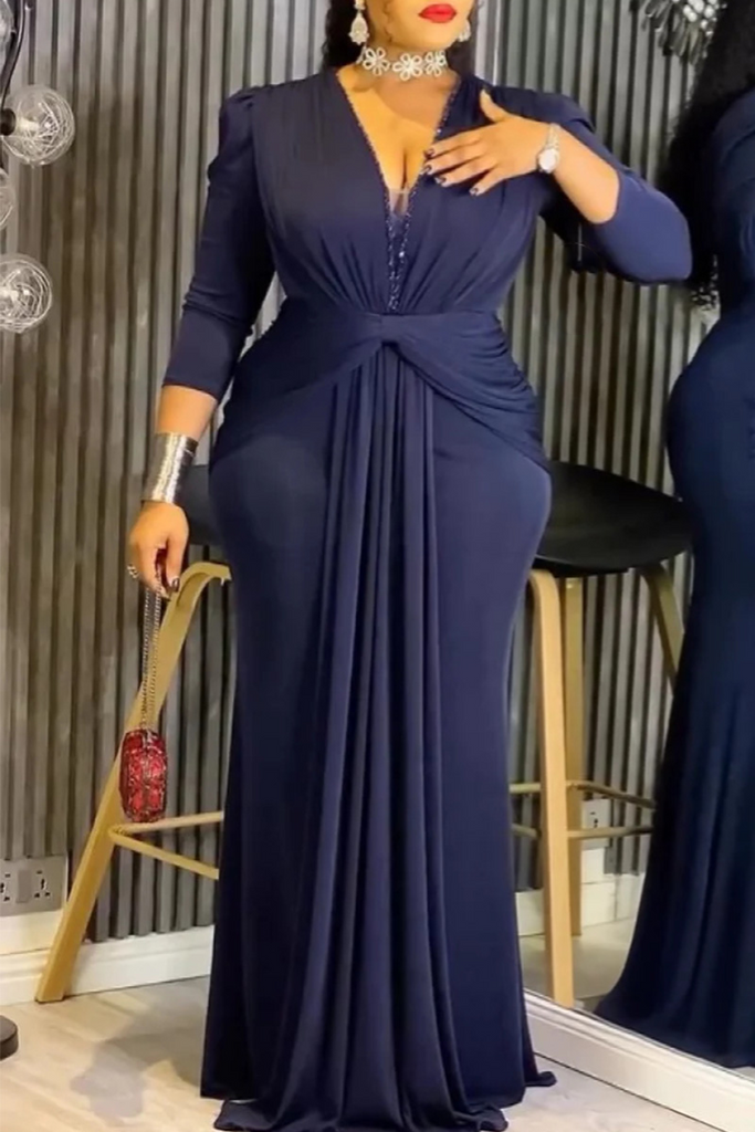 Celebrities Formal Elegant Solid Color Patchwork V Neck Dresses