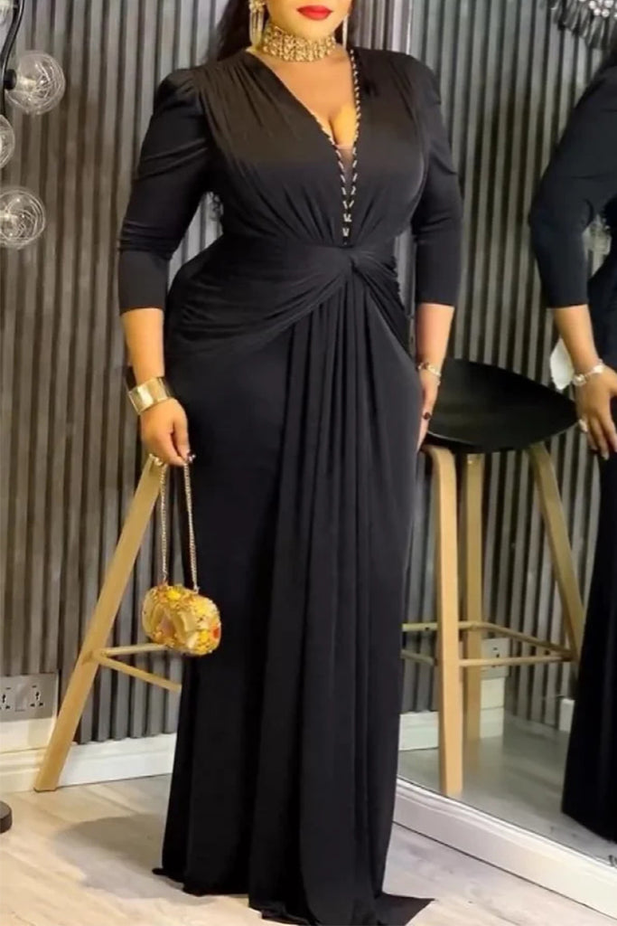 Celebrities Formal Elegant Solid Color Patchwork V Neck Dresses