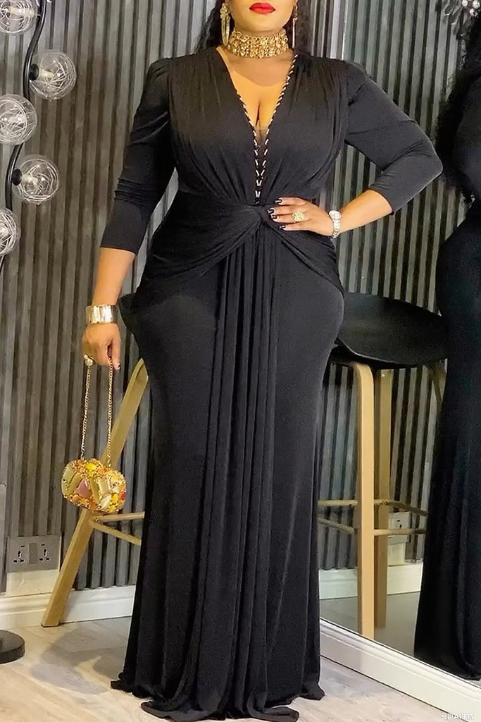 Celebrities Formal Elegant Solid Color Patchwork V Neck Dresses