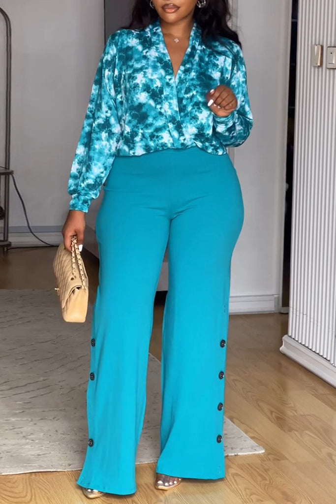 Casual Daily Print Basic V Neck Long Sleeve Two Pieces