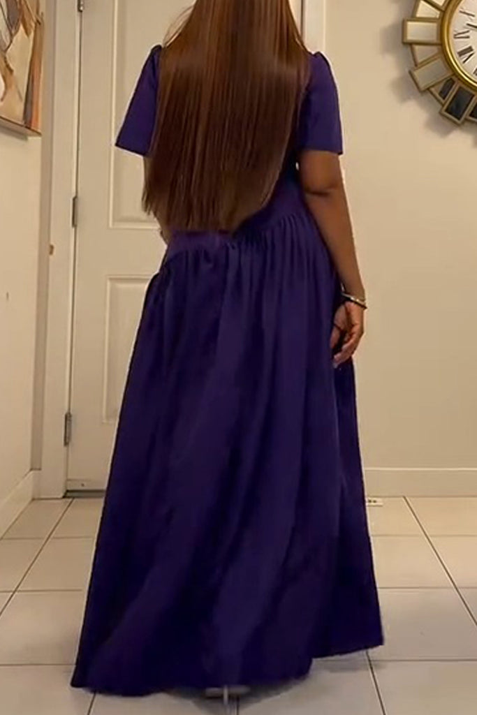 Daily Solid Color Hollow Out Ruched Half A Turtleneck Long Dresses