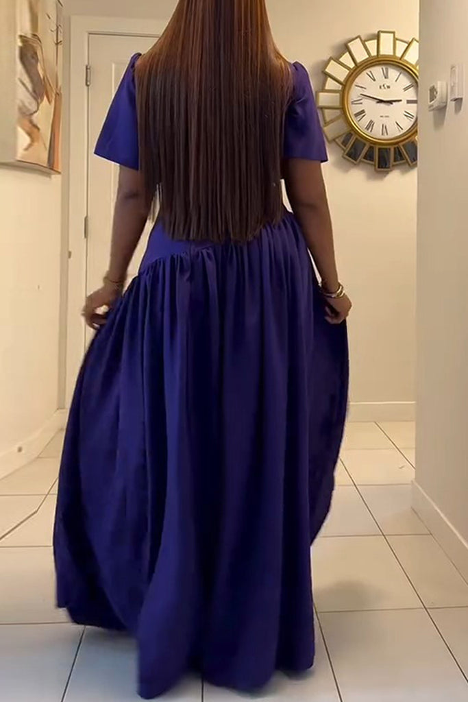 Daily Solid Color Hollow Out Ruched Half A Turtleneck Long Dresses