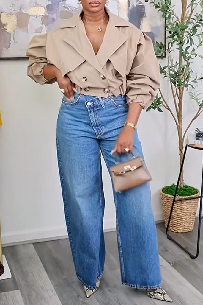 Casual Daily Solid Color Buttons Turndown Collar Outerwear