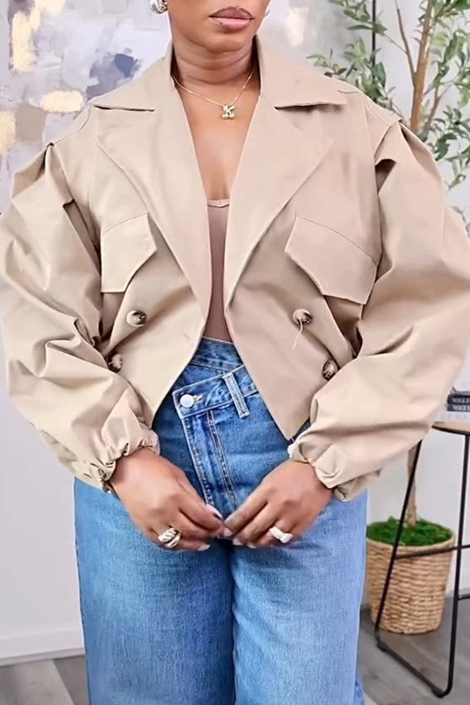 Casual Daily Solid Color Buttons Turndown Collar Outerwear
