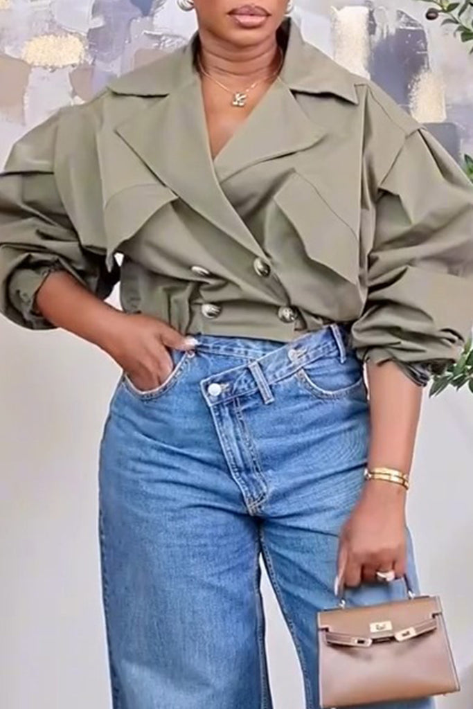 Casual Daily Solid Color Buttons Turndown Collar Outerwear