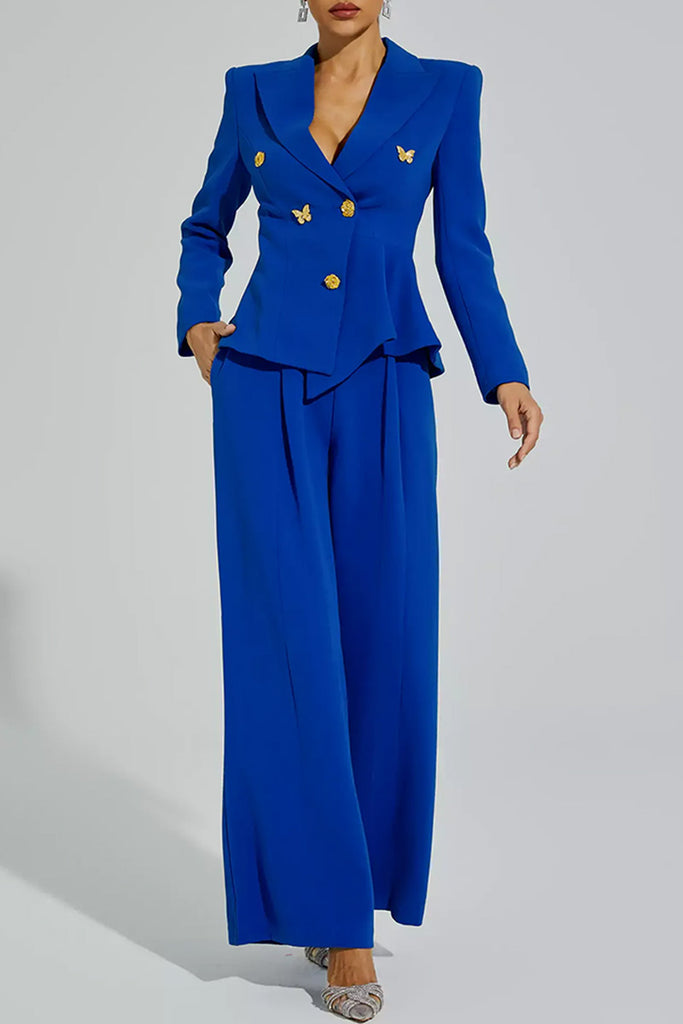 Business Wear Daily Solid Color Buttons Turn-back Collar Long Sleeve Two Pieces