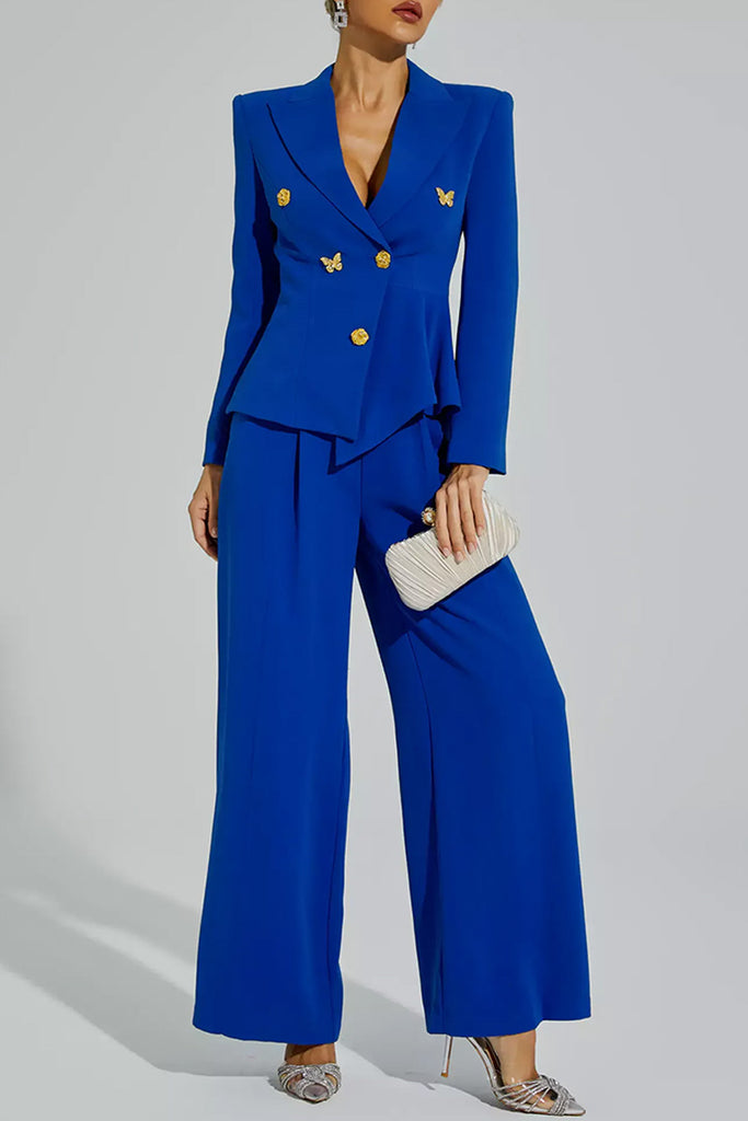 Business Wear Daily Solid Color Buttons Turn-back Collar Long Sleeve Two Pieces