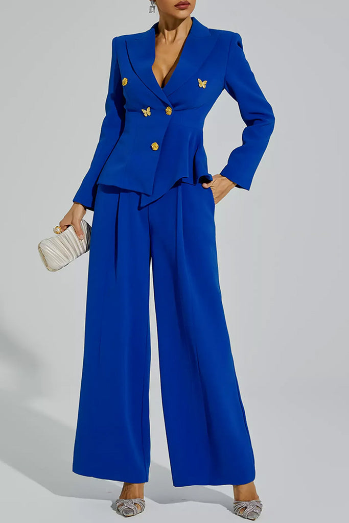 Business Wear Daily Solid Color Buttons Turn-back Collar Long Sleeve Two Pieces