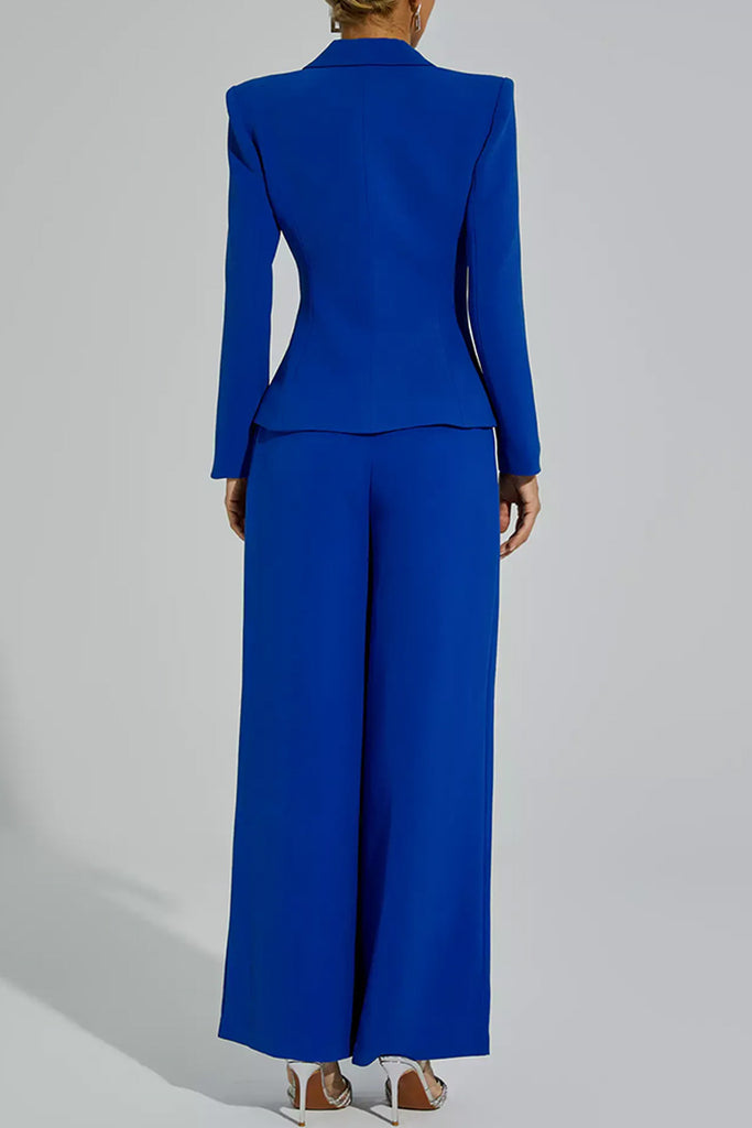 Business Wear Daily Solid Color Buttons Turn-back Collar Long Sleeve Two Pieces