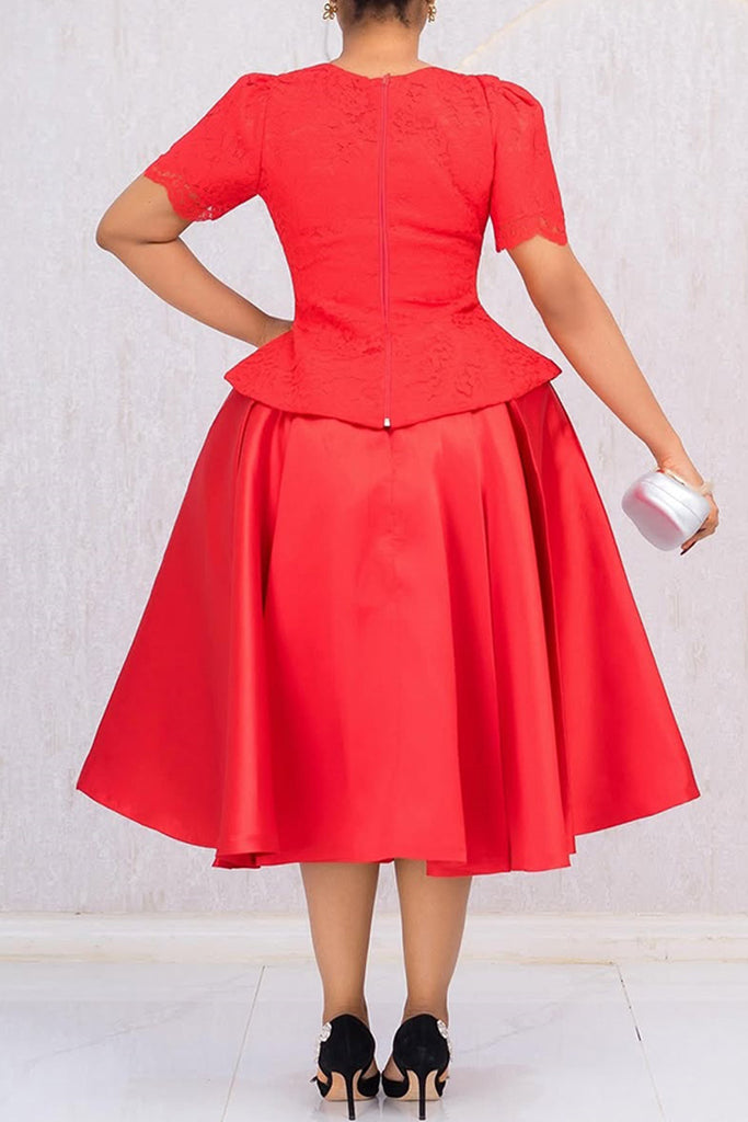 Party Formal Elegant Solid Color Hollow Out Patchwork V Neck A Line Dresses