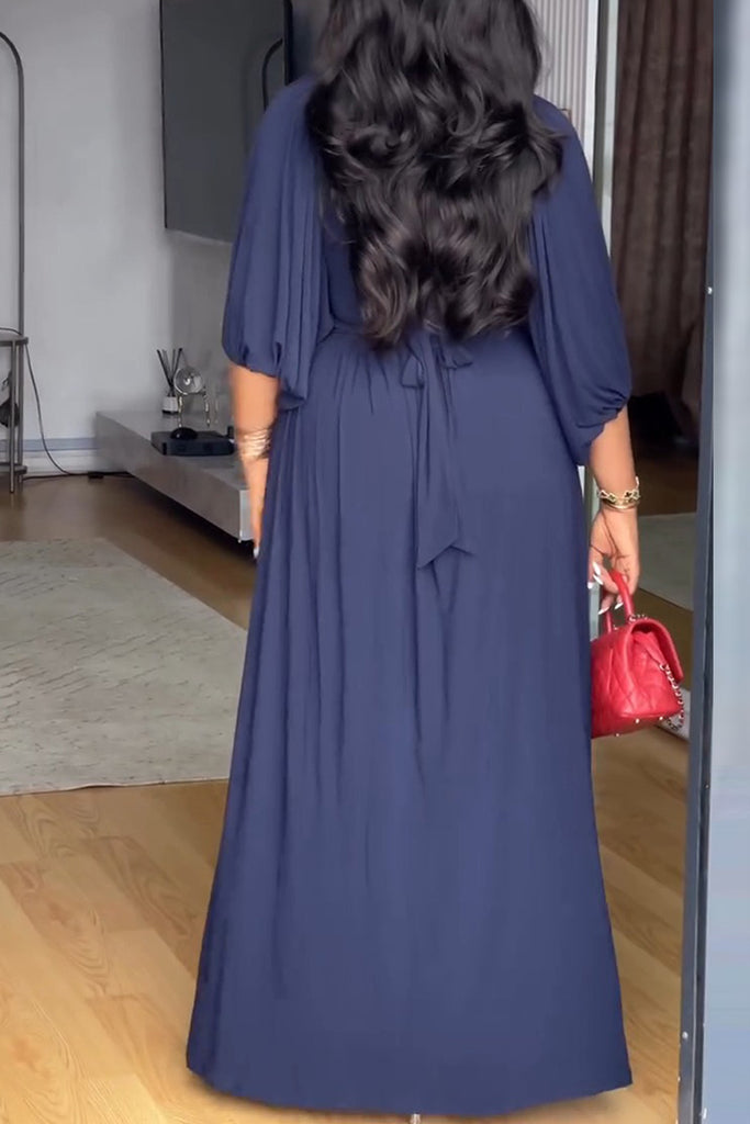 Daily Elegant Solid Color Buttons Button Collar Long Dresses