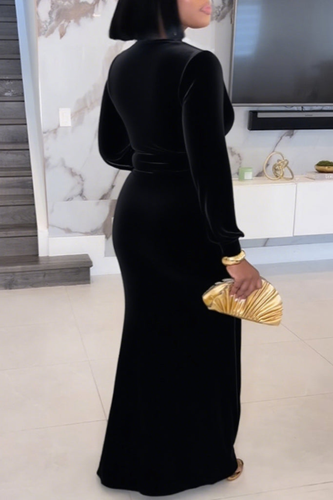 Sexy Solid Color Slit Deep V Neck Long Dresses