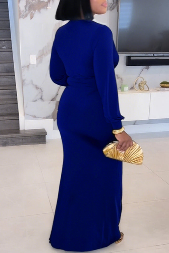 Sexy Solid Color Slit Deep V Neck Long Dresses