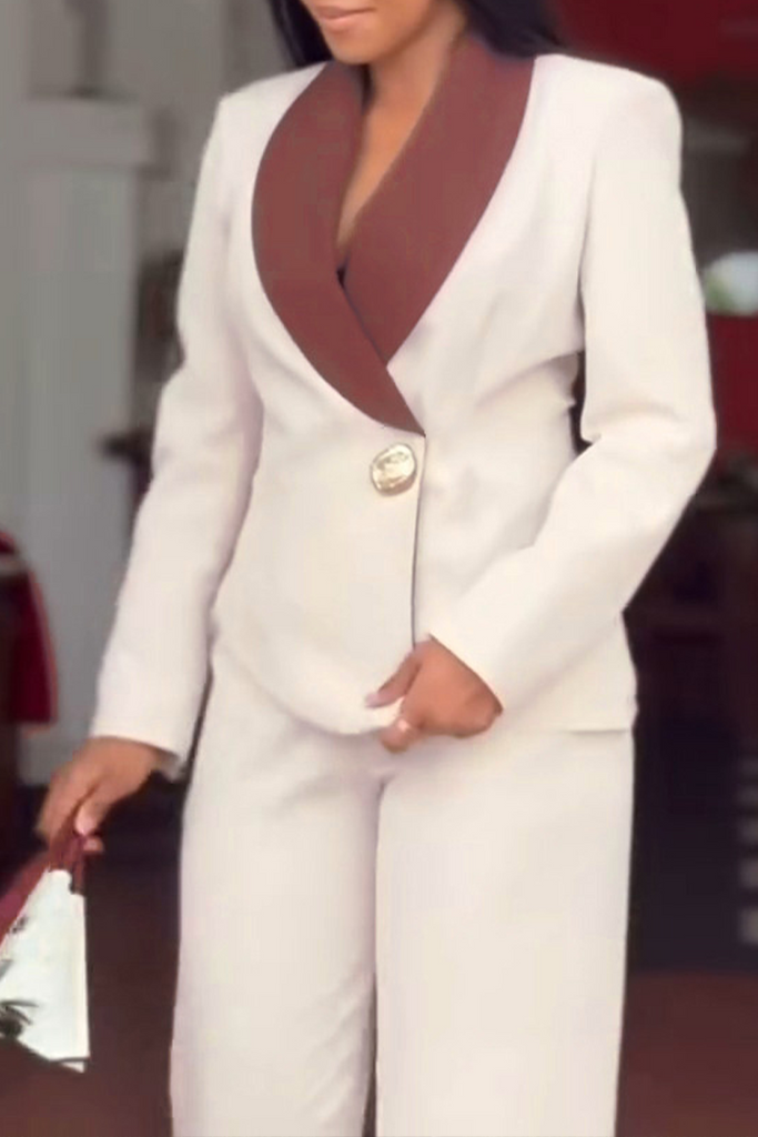 Daily Elegant Solid Color Contrast Turndown Collar Long Sleeve Two Pieces